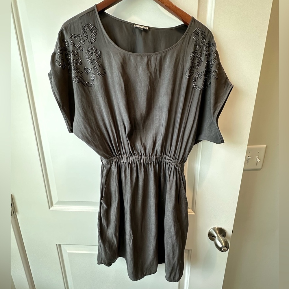Express Smokey green Short-Sleeve Cinched-Waist Dress
